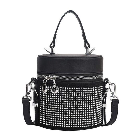 Unbranded Handbags - Women's Black Rhinestone Bucket Satchel Crossbody Handbag